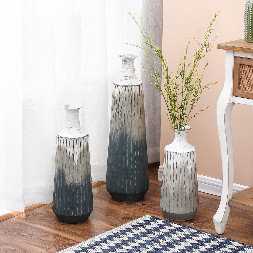 3-Piece Gray and White Ombre Metal Multi-Tone Vase Set. Picture 2