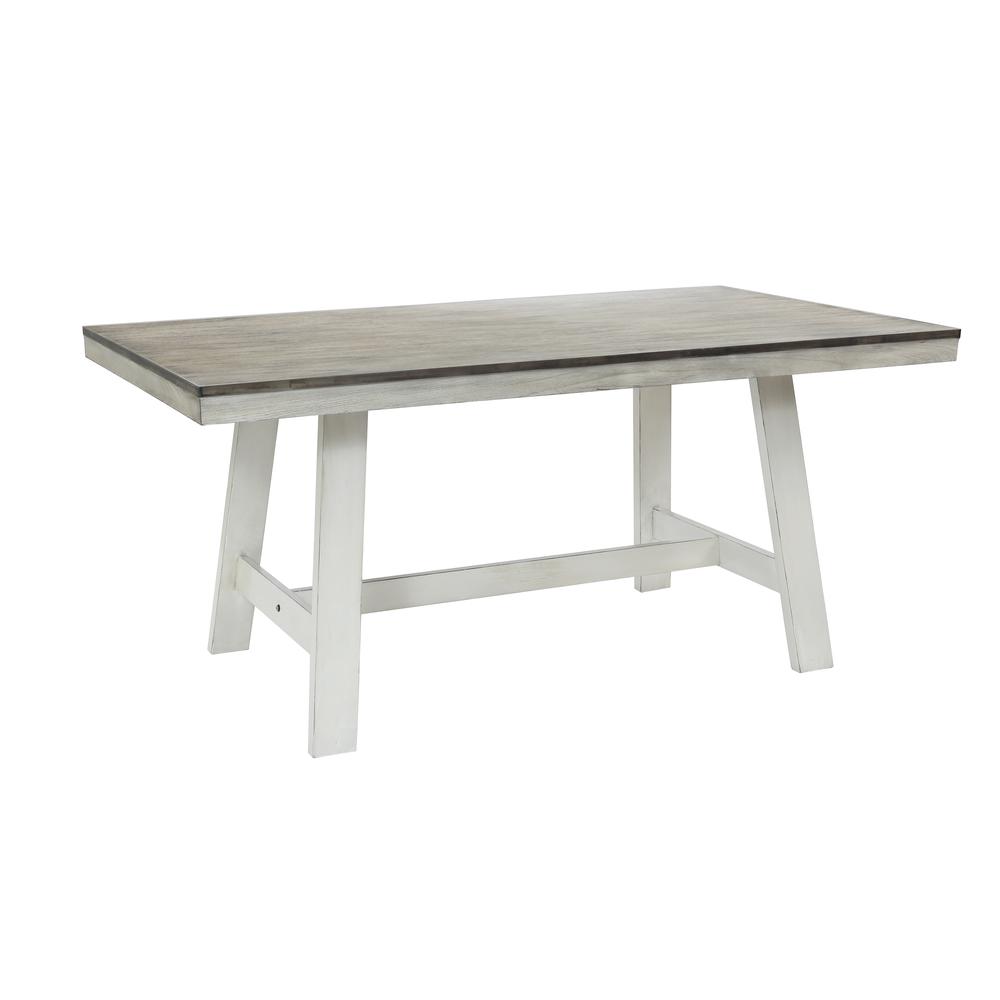 64.5" Rectangular Distressed Off White and Rubberwood Dining Table. Picture 3