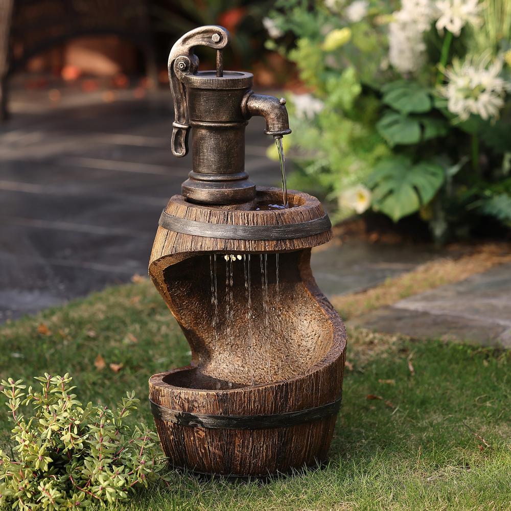 Farmhouse Spiral Barrel Rain Resin Outdoor Fountain with LED Lights. Picture 2