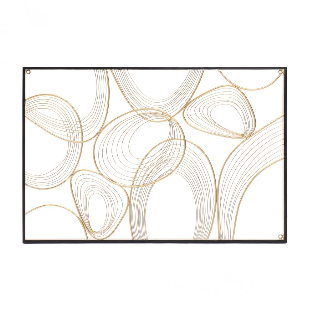 Gold and Black Abstract Metal Rectangular Metal Wall Decor. Picture 1