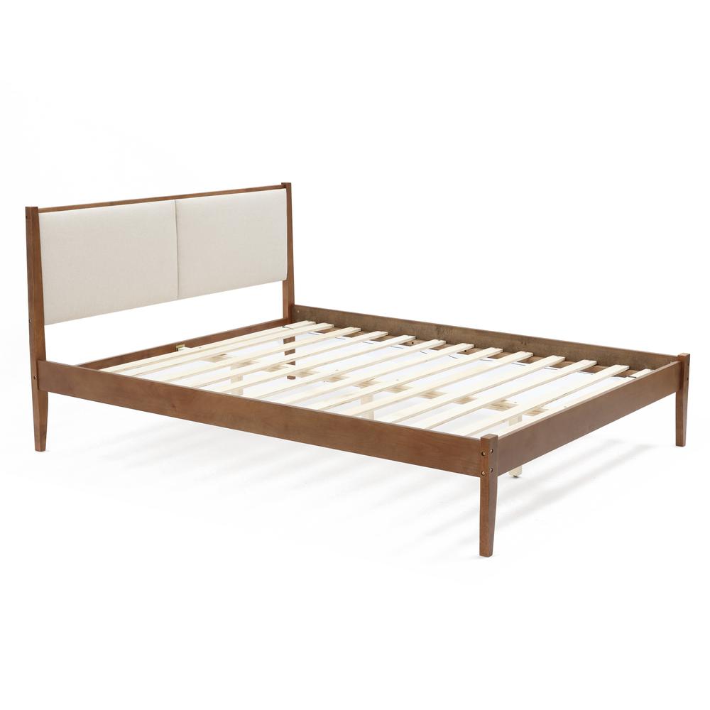 Modern Beige Upholstered Headboard and Wood Frame Platform Bed Set, Queen. Picture 3