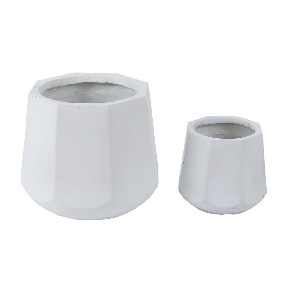 2-Piece White Finish Round MgO Planters. Picture 1