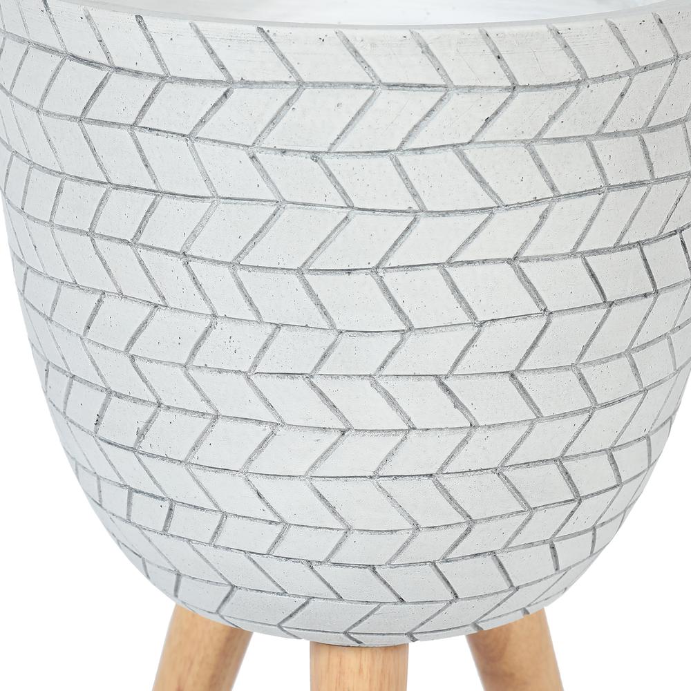 LuxenHome White Cube Design 12.1 in. Round MgO Planter with Wood Legs. Picture 4