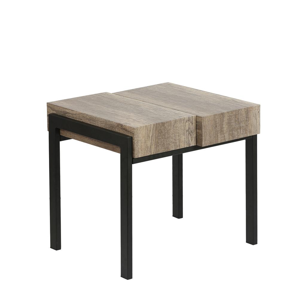 20" H Engineered Wood and Metal Side Table, Rustic Oak. Picture 5