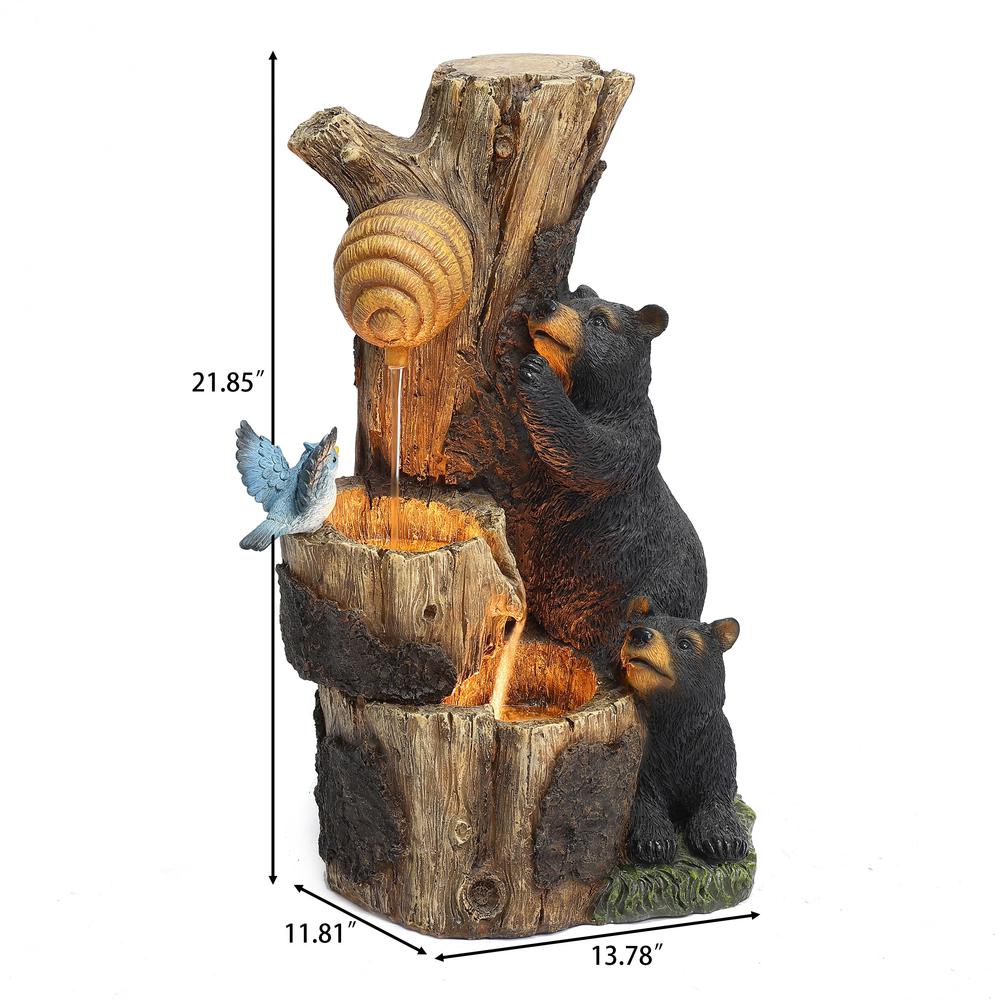 21.9" H Bear and Honey Beehive Tree Resin Outdoor Fountain with LED Lights. Picture 10