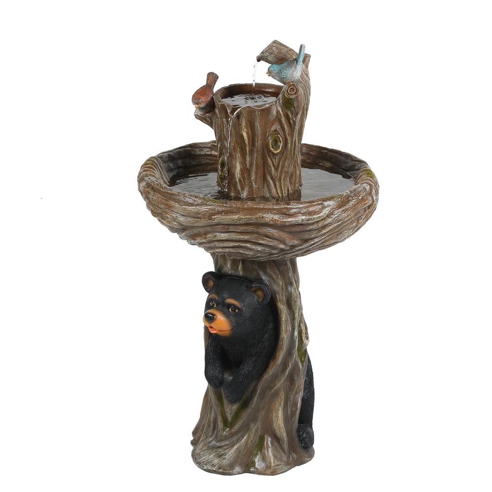 Brown Resin Carved Tree Bird Bath Fountain. Picture 4