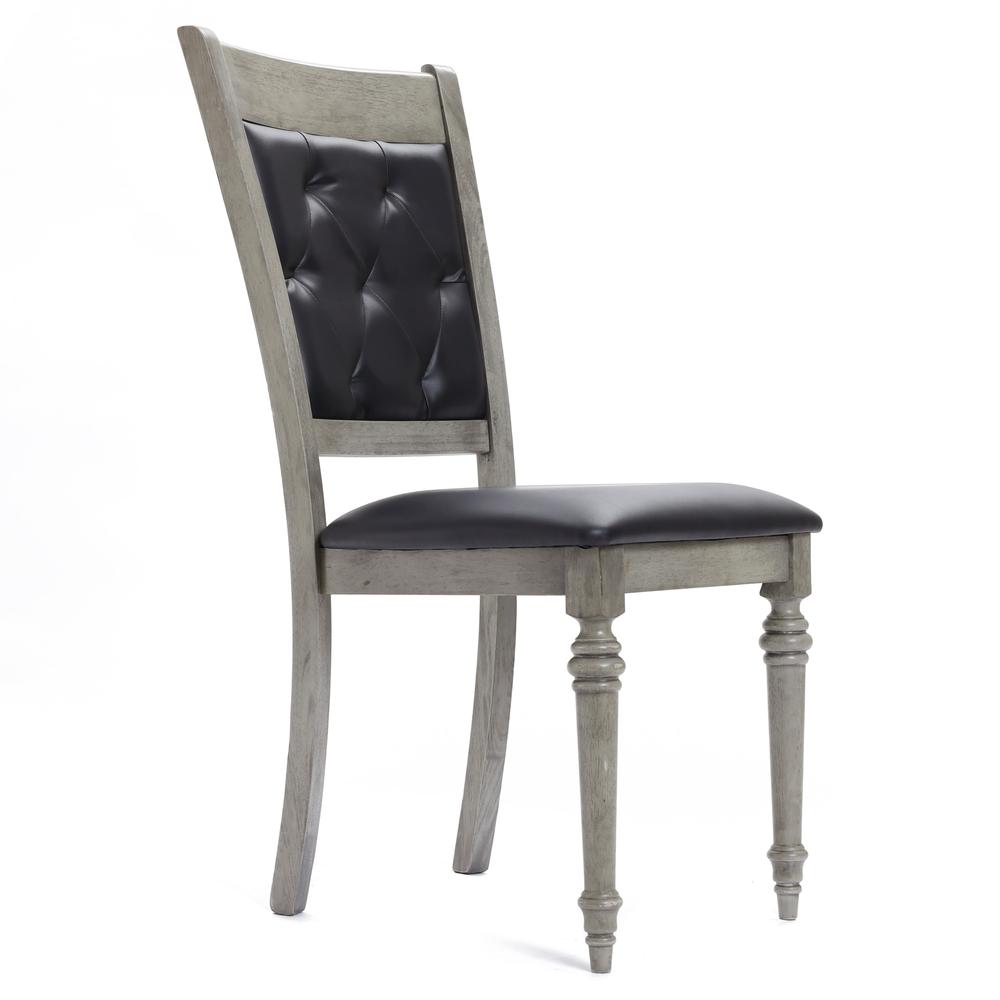 Gray Rubberwood and Upholstered Black Dining Chair, Set of 2. Picture 9