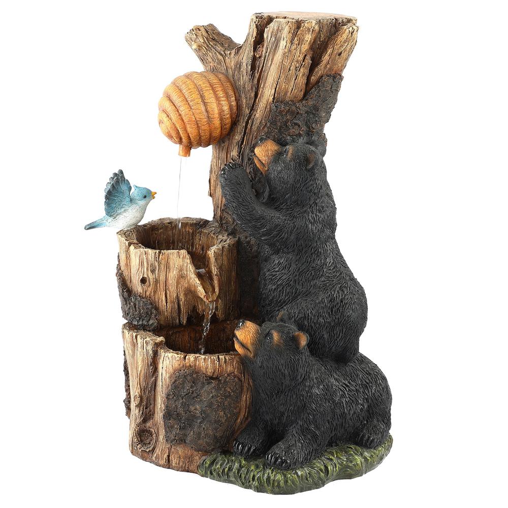 21.9" H Bear and Honey Beehive Tree Resin Outdoor Fountain with LED Lights. Picture 7