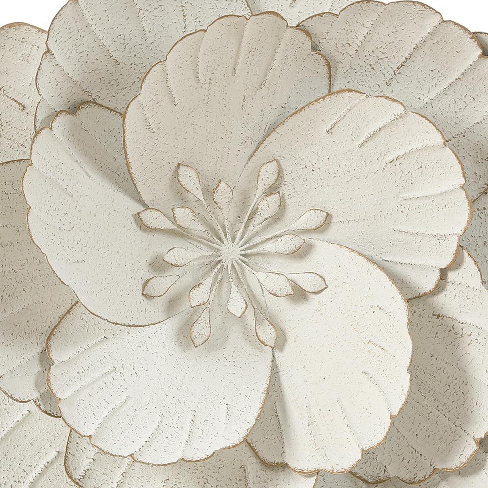 Distressed White Metal Flower Wall Decor. Picture 4