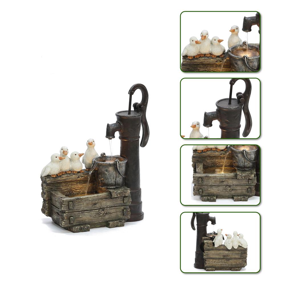Farmhouse Crate and Baby Ducks Resin Outdoor Fountain with LED Lights. Picture 6