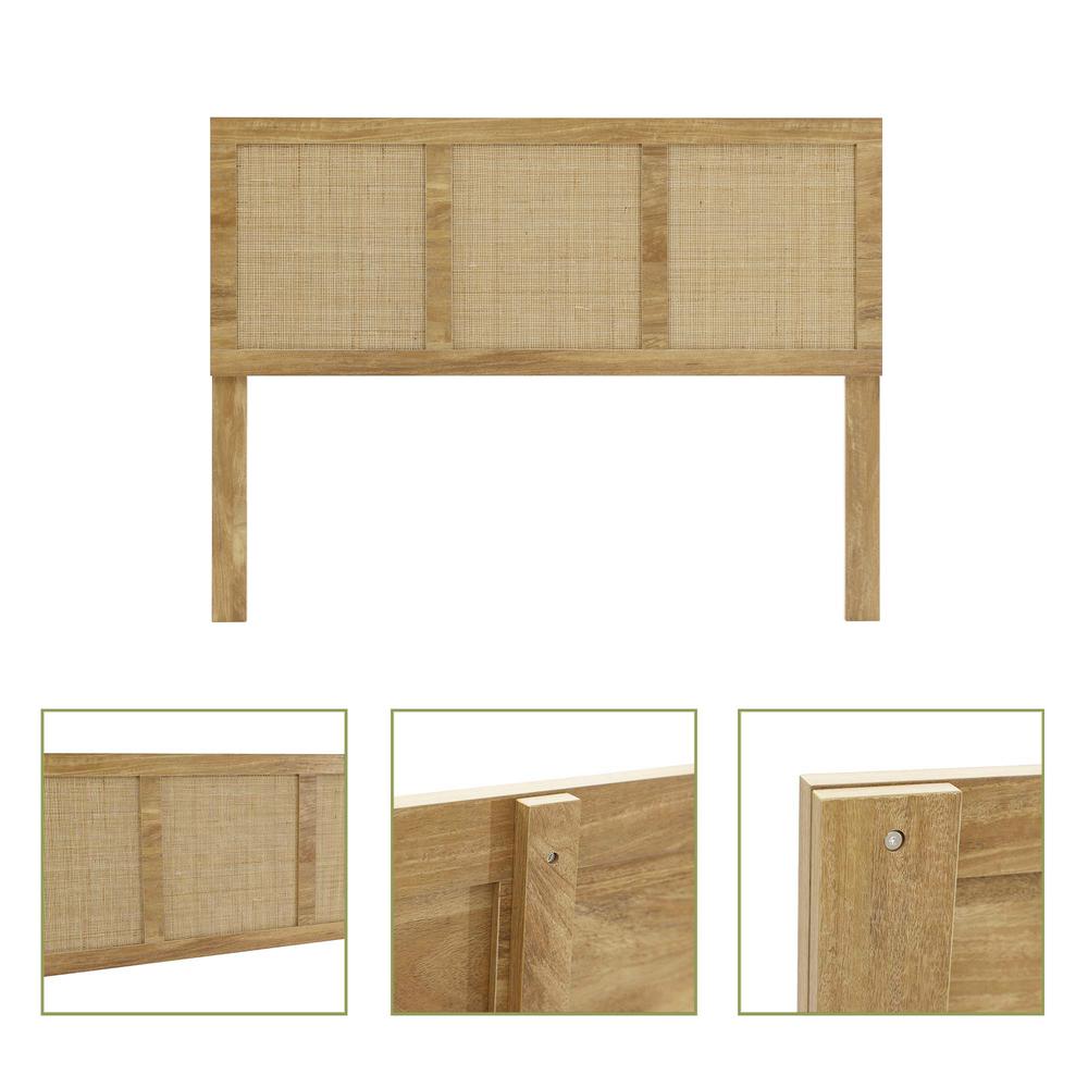 Oak Finish Manufactured Wood with Natural Rattan Panels Headboard, Queen. Picture 8
