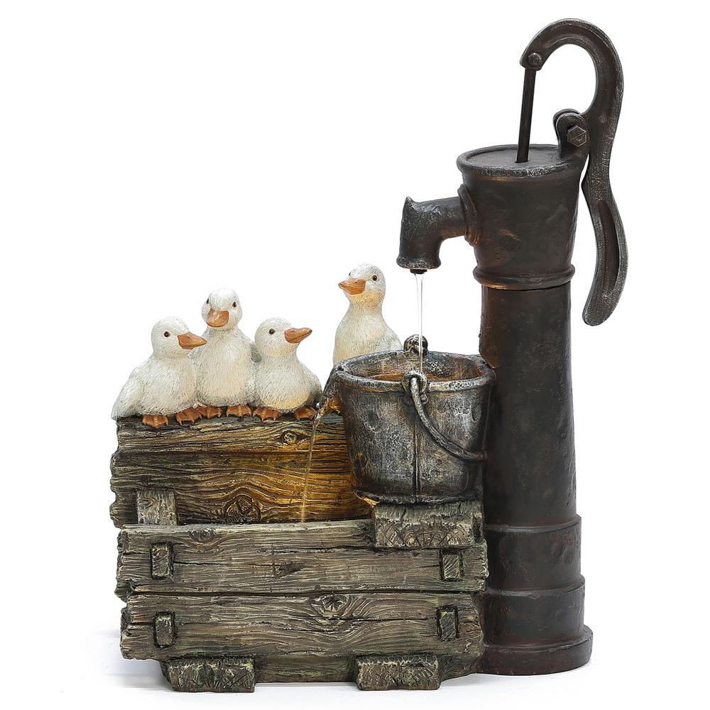 Farmhouse Crate and Baby Ducks Resin Outdoor Fountain with LED Lights. Picture 1