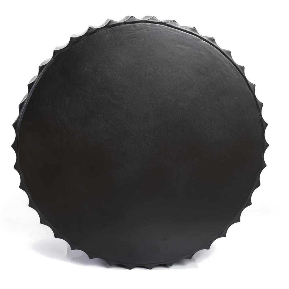 LuxenHome Black Cement Round Coffee Table. Picture 5