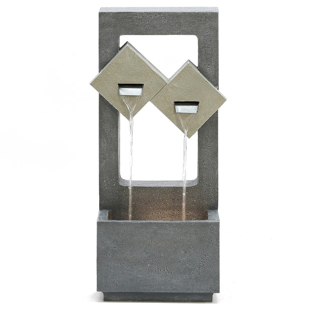 Cascading Gray Resin Rectangular Outdoor Fountain with LED Lights. Picture 1