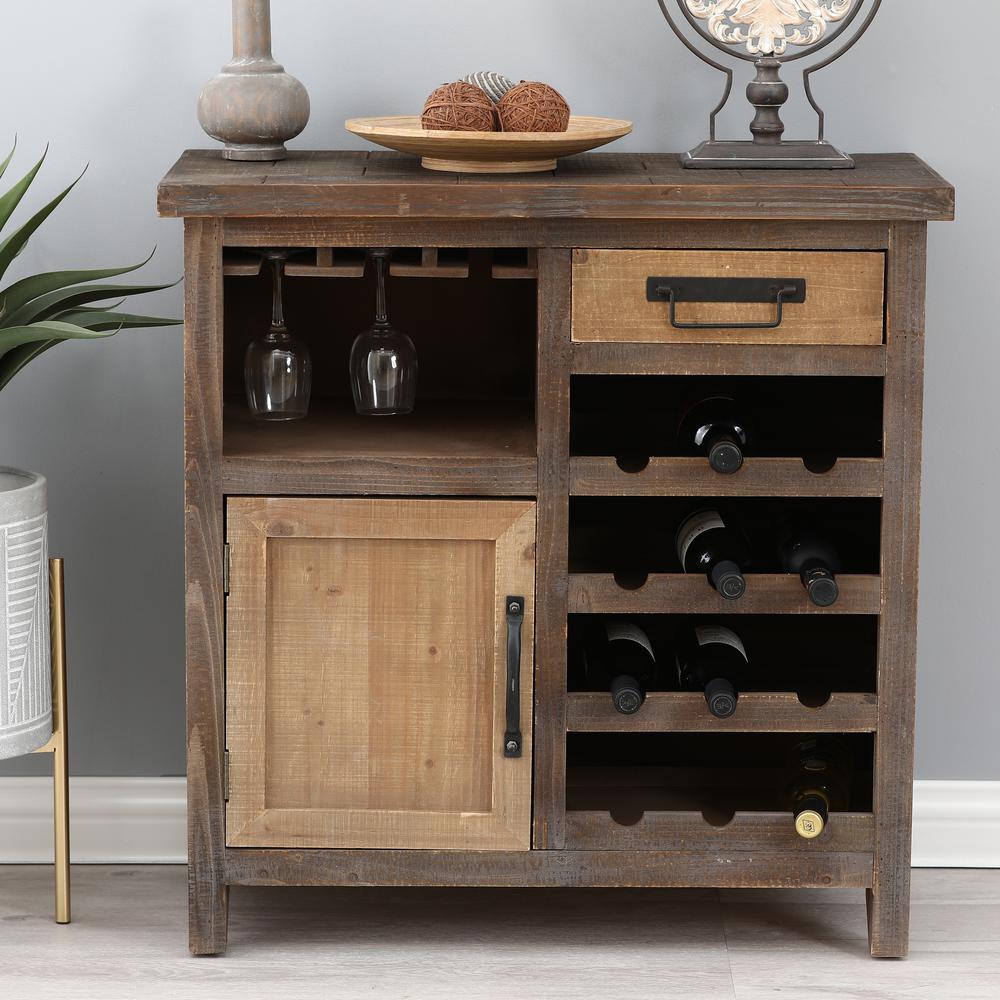Rustic Wood 1-Drawer 1-Door Wine and Storage Cabinet. Picture 3