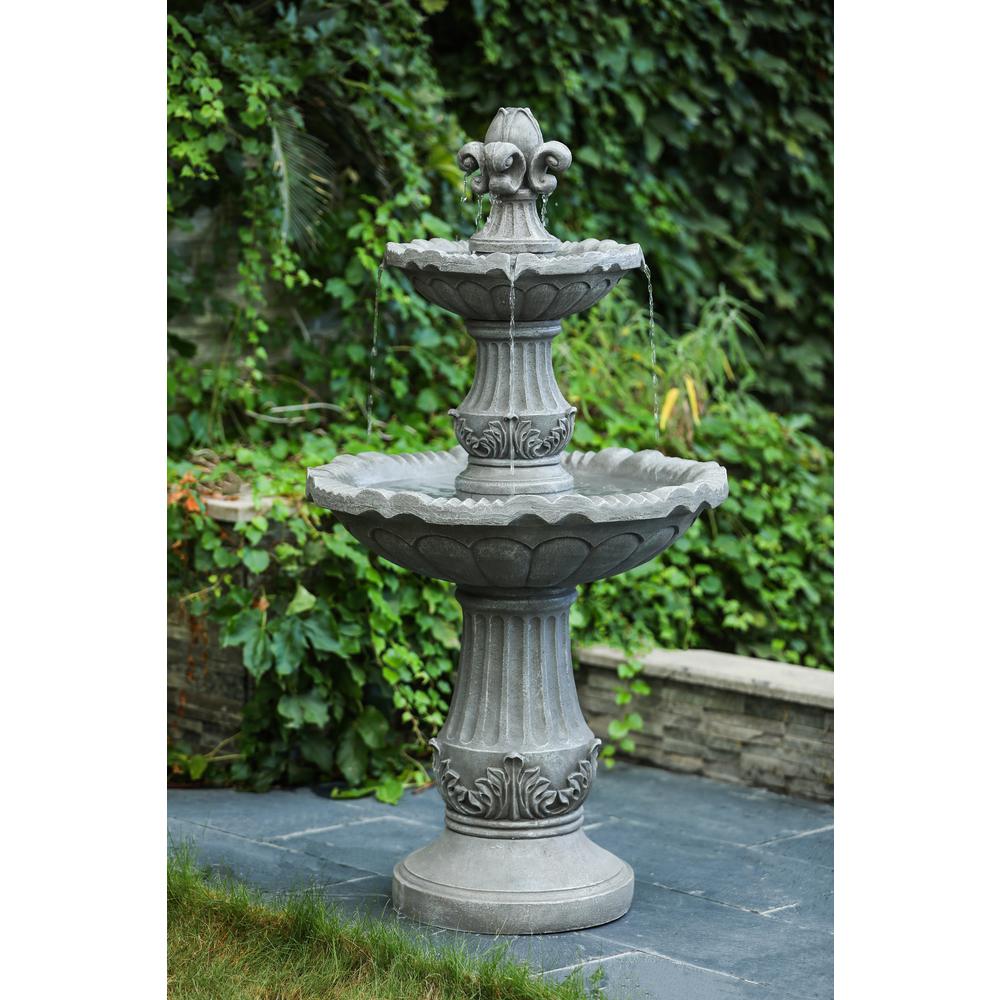 Gray Resin 50" H 2-Tier Outdoor Fountain. Picture 2