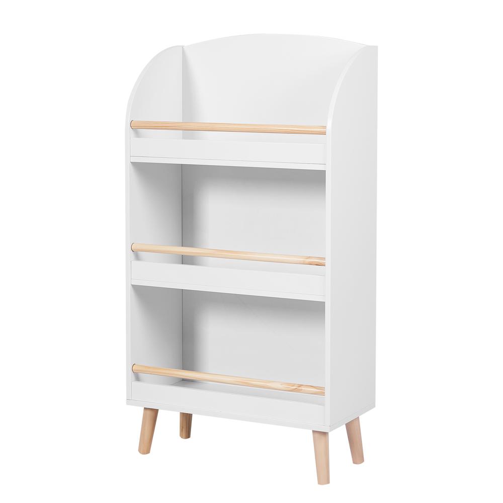 Children's Multi-Functional 3-Shelf Bookcase Toy Storage Bin, White. Picture 2