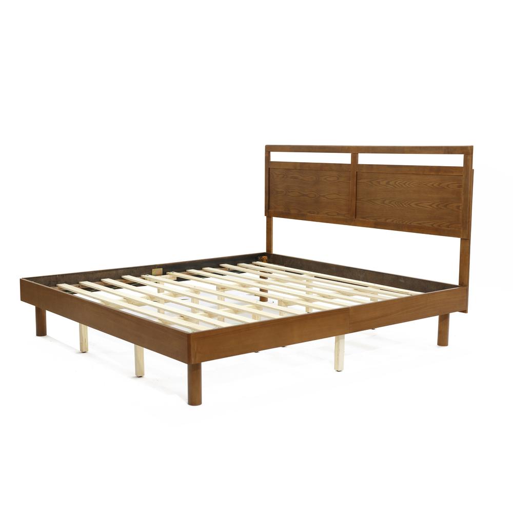 Farmhouse Double Panel Wood Headboard and Frame  Platform Bed Set, King. Picture 3