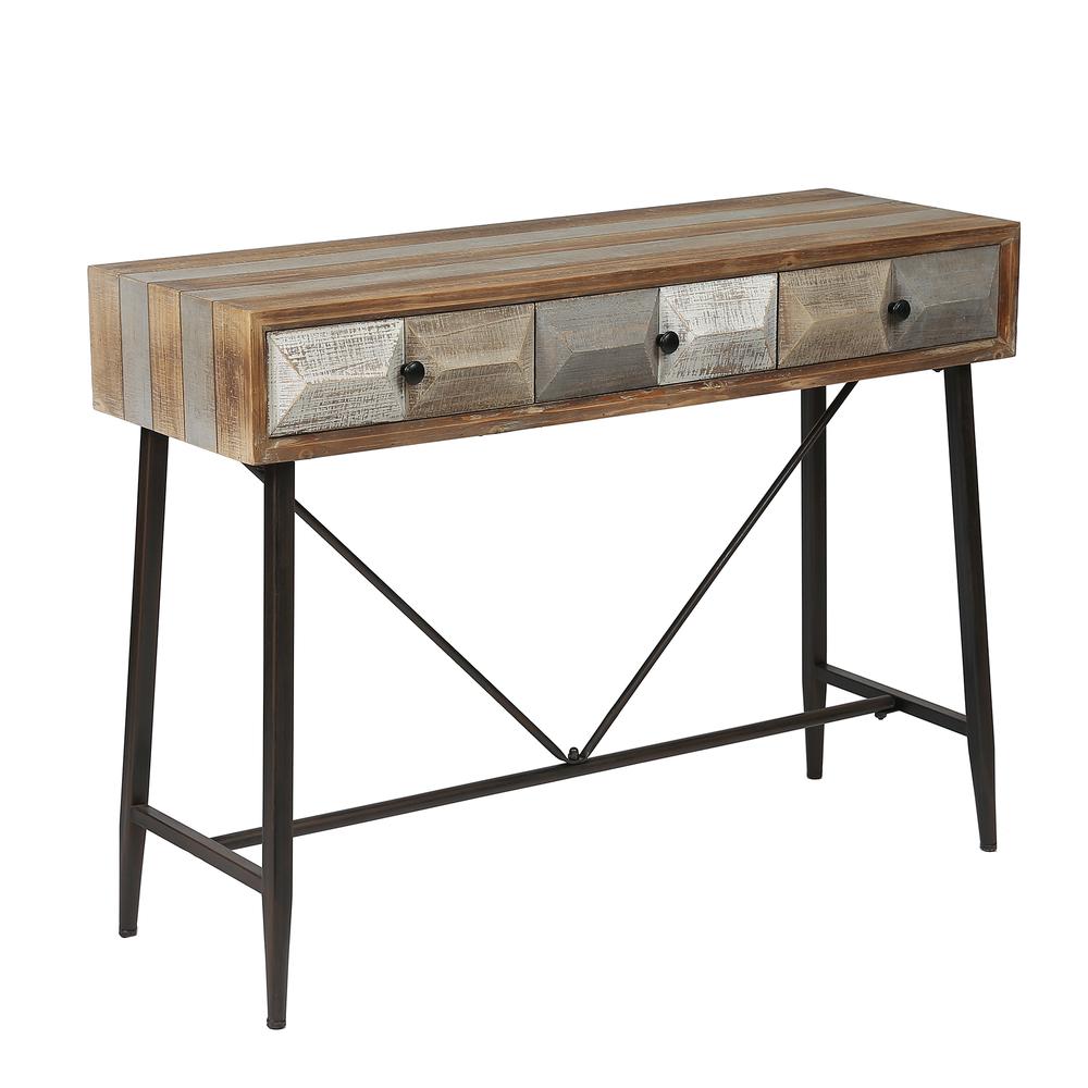 Rustic Mid-Century Three Drawer Console Table. Picture 3