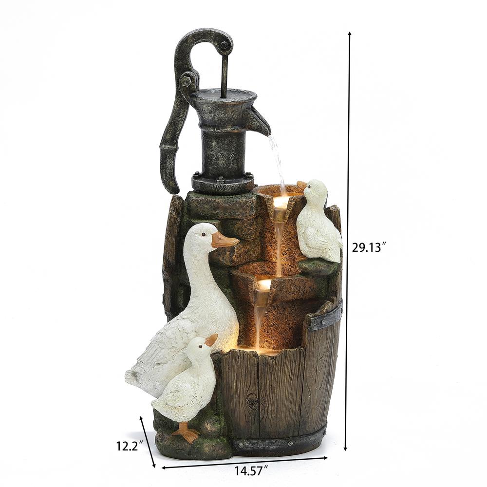 Farmhouse Pump and Duck Family Resin Outdoor Fountain with LED Lights. Picture 10