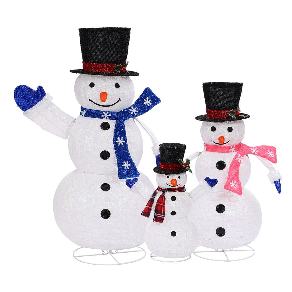 Set of 3 Snowman Family Lighted LED Winter Holiday Yard Decoration. Picture 7