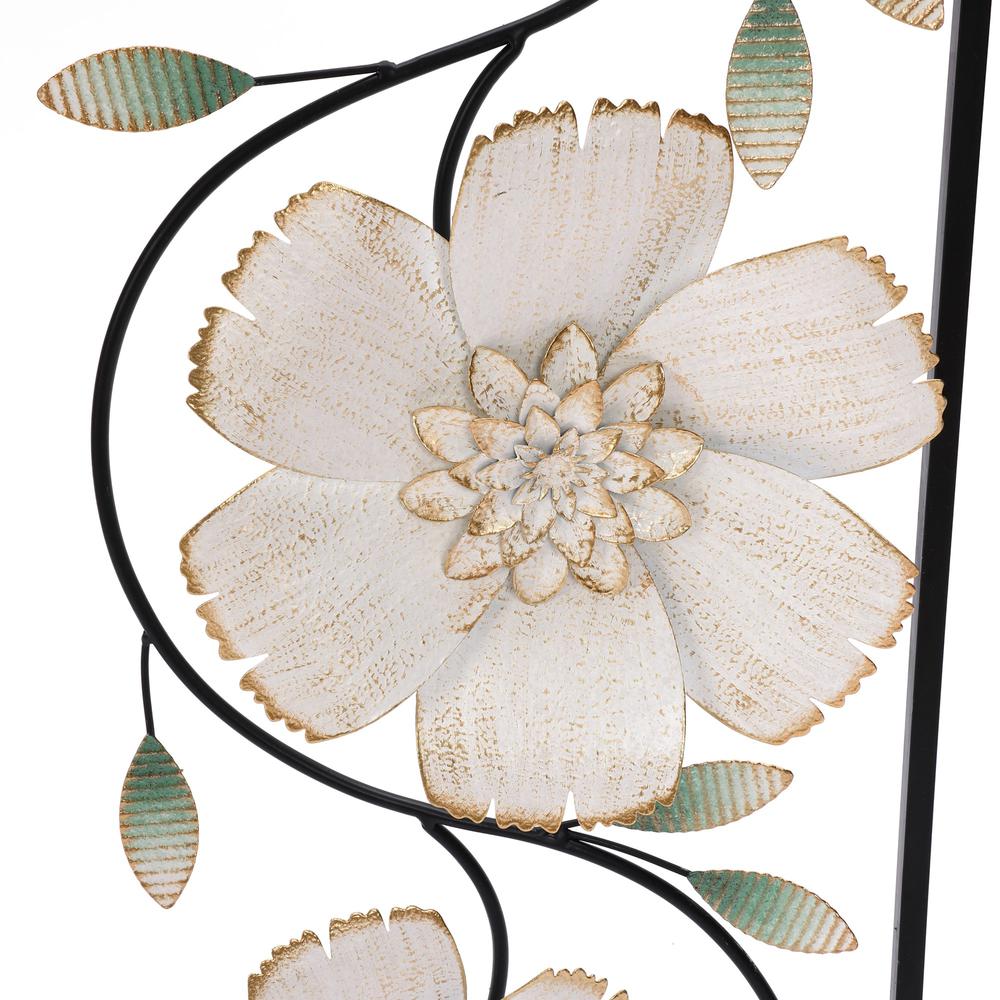 Off White and Gold Magnolia Flowers Black Metal Rectangular Wall Decor, Set of 2. Picture 8