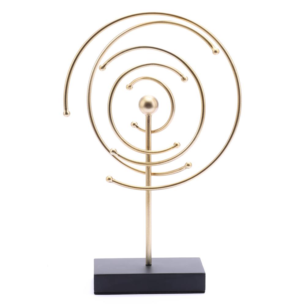 Abstract Celestial Orbit Gold Metal and Black Base Tabletop Decor. Picture 1