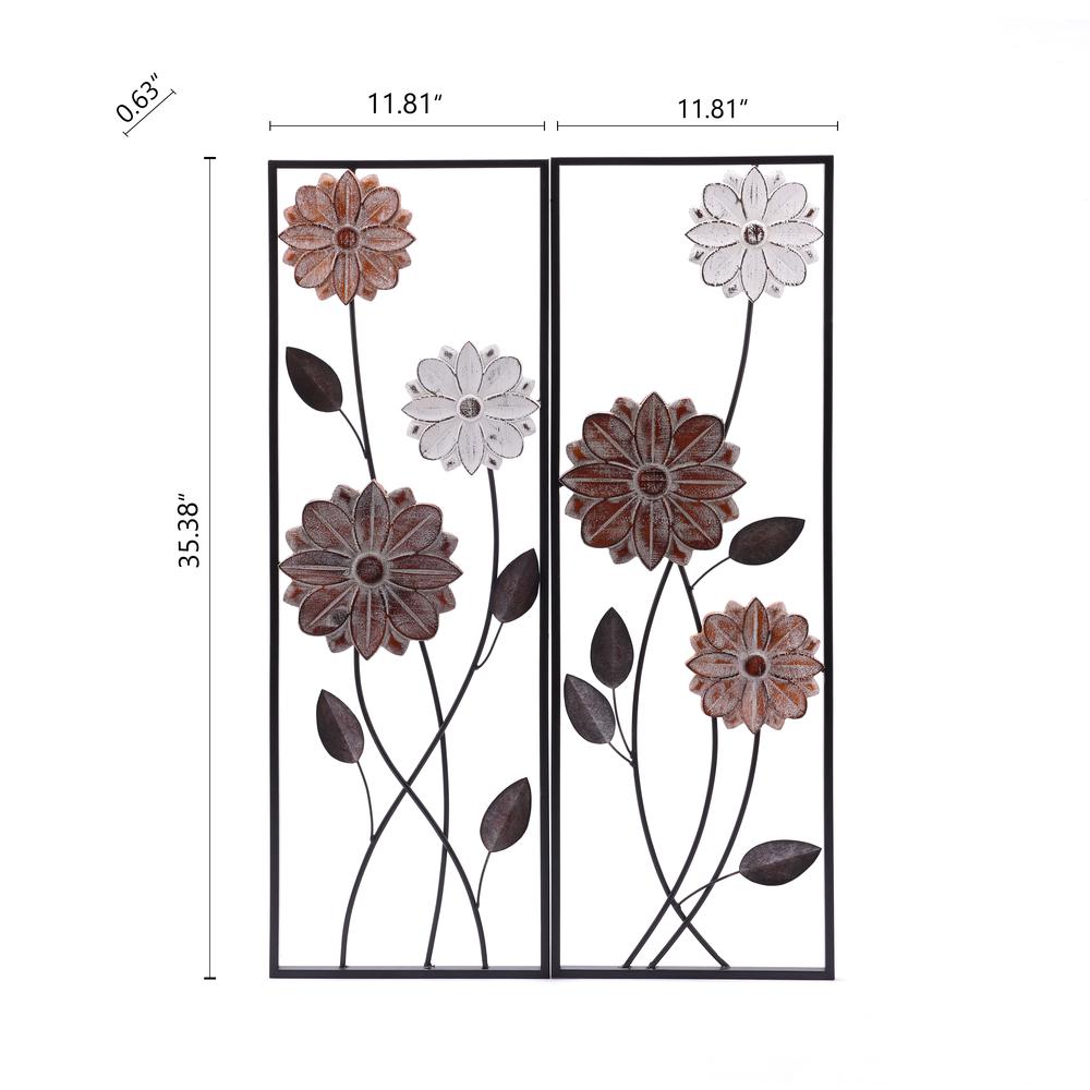 LuxenHome 2-Piece Multi-Color Metal Wildflowers Rectangular Frame Wall Decor. Picture 3