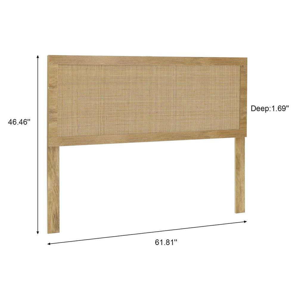 Oak Finish Manufactured Wood with Natural Rattan Panel Headboard, Queen. Picture 10