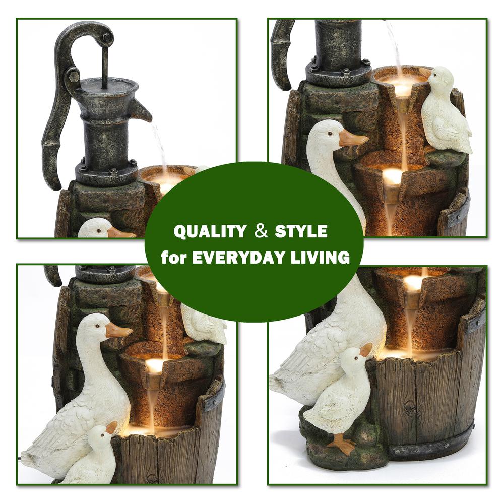 Farmhouse Pump and Duck Family Resin Outdoor Fountain with LED Lights. Picture 9