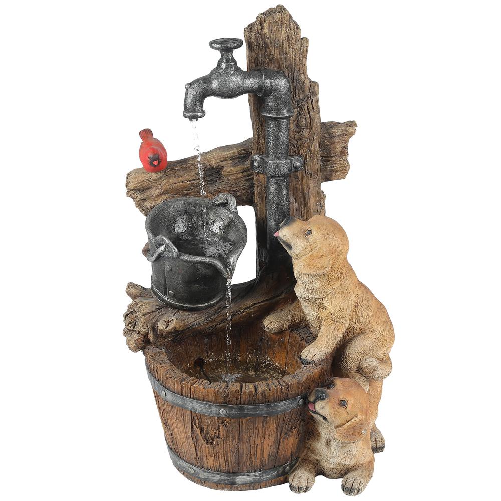Resin Puppies and Water Pump Outdoor Patio Fountain with LED Light. Picture 1
