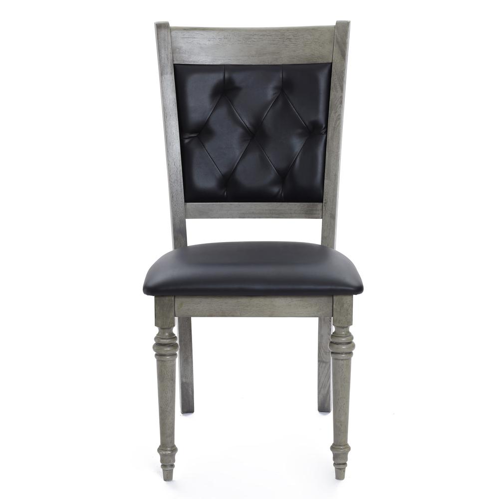 Gray Rubberwood and Upholstered Black Dining Chair, Set of 2. Picture 1