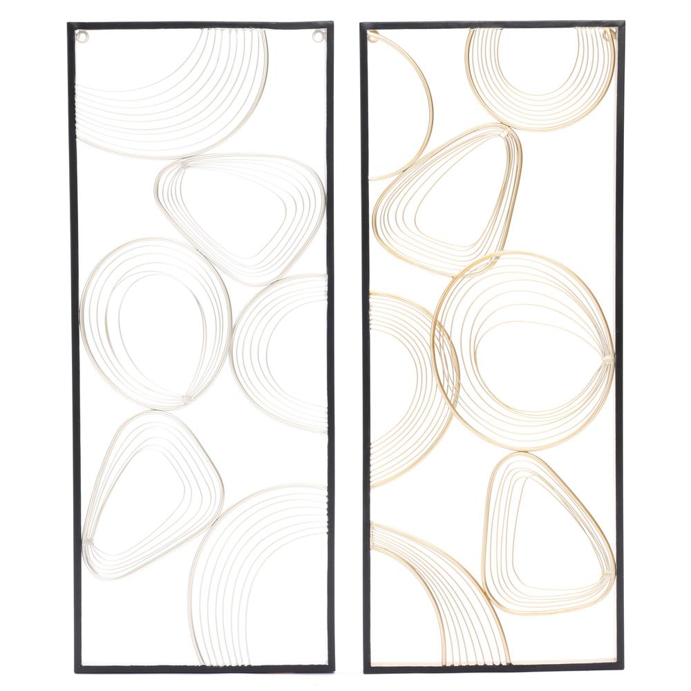 Gold and Silver Abstract Rectangular Metal Wall Decor, Set of 2. Picture 1