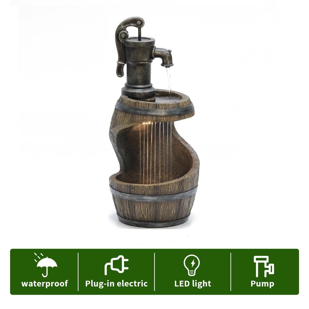 Farmhouse Spiral Barrel Rain Resin Outdoor Fountain with LED Lights. Picture 9