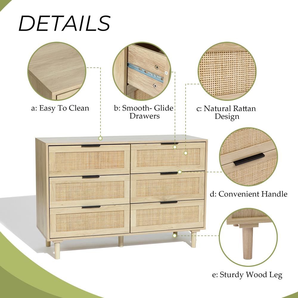 Light Oak Manufactured Wood 6-Drawer Bedroom Dresser. Picture 18
