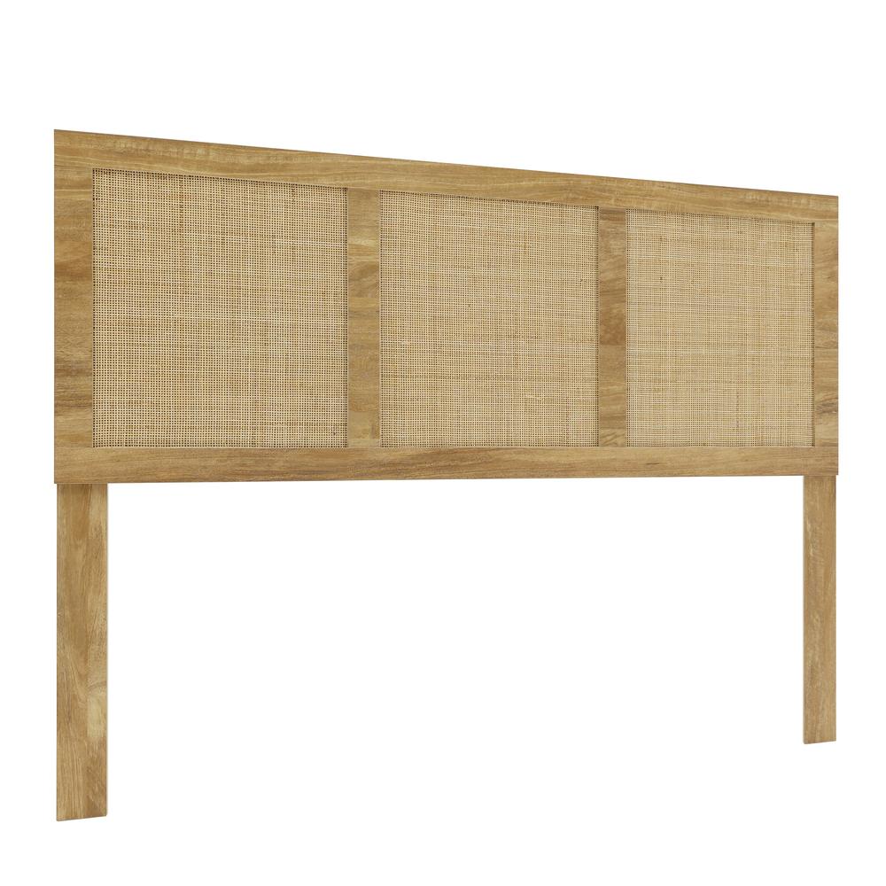 Oak Finish Manufactured Wood with Natural Rattan Panels Headboard, Queen. Picture 3