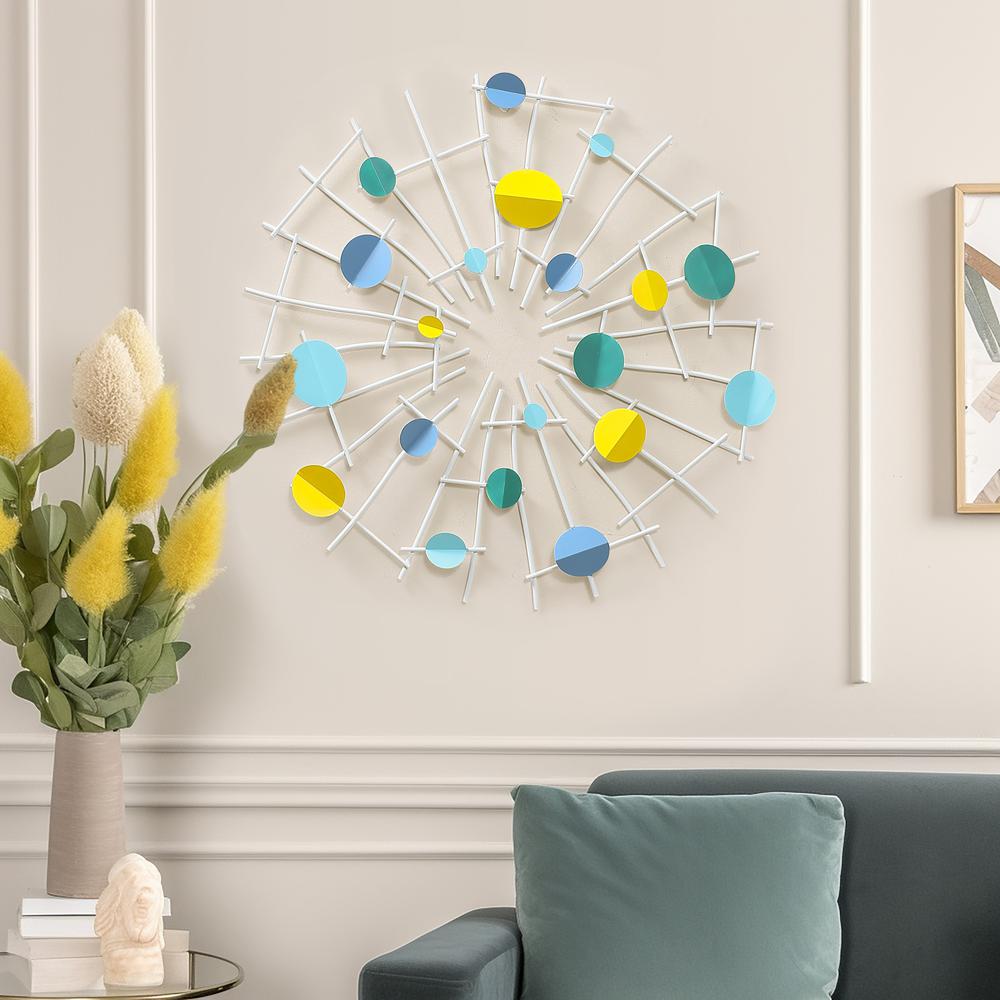 Multi-Color Discs & White Web Metal Abstract Wall Decor. Picture 3