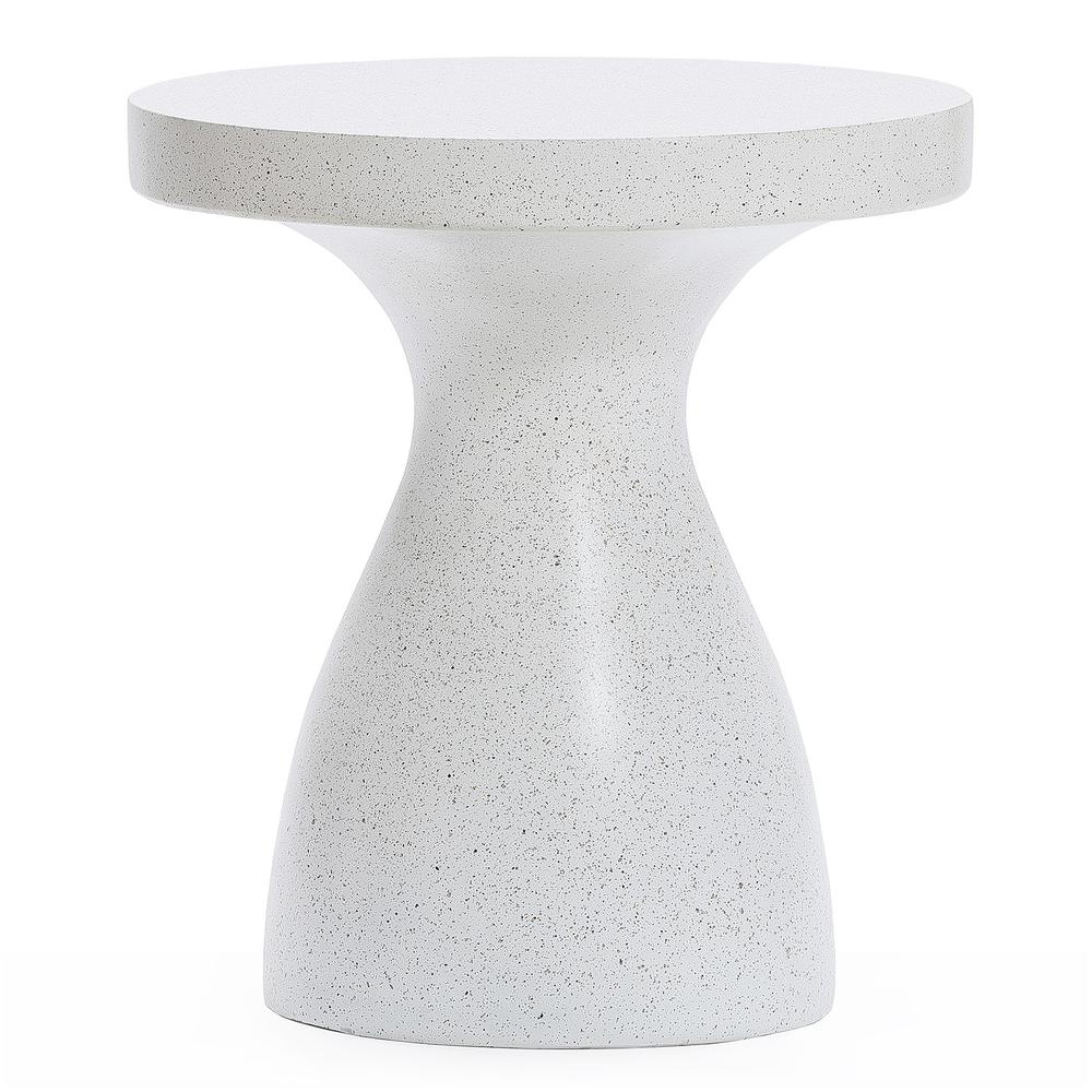 White and Speckled Gray MgO 20" Round Outdoor Side Table. Picture 1