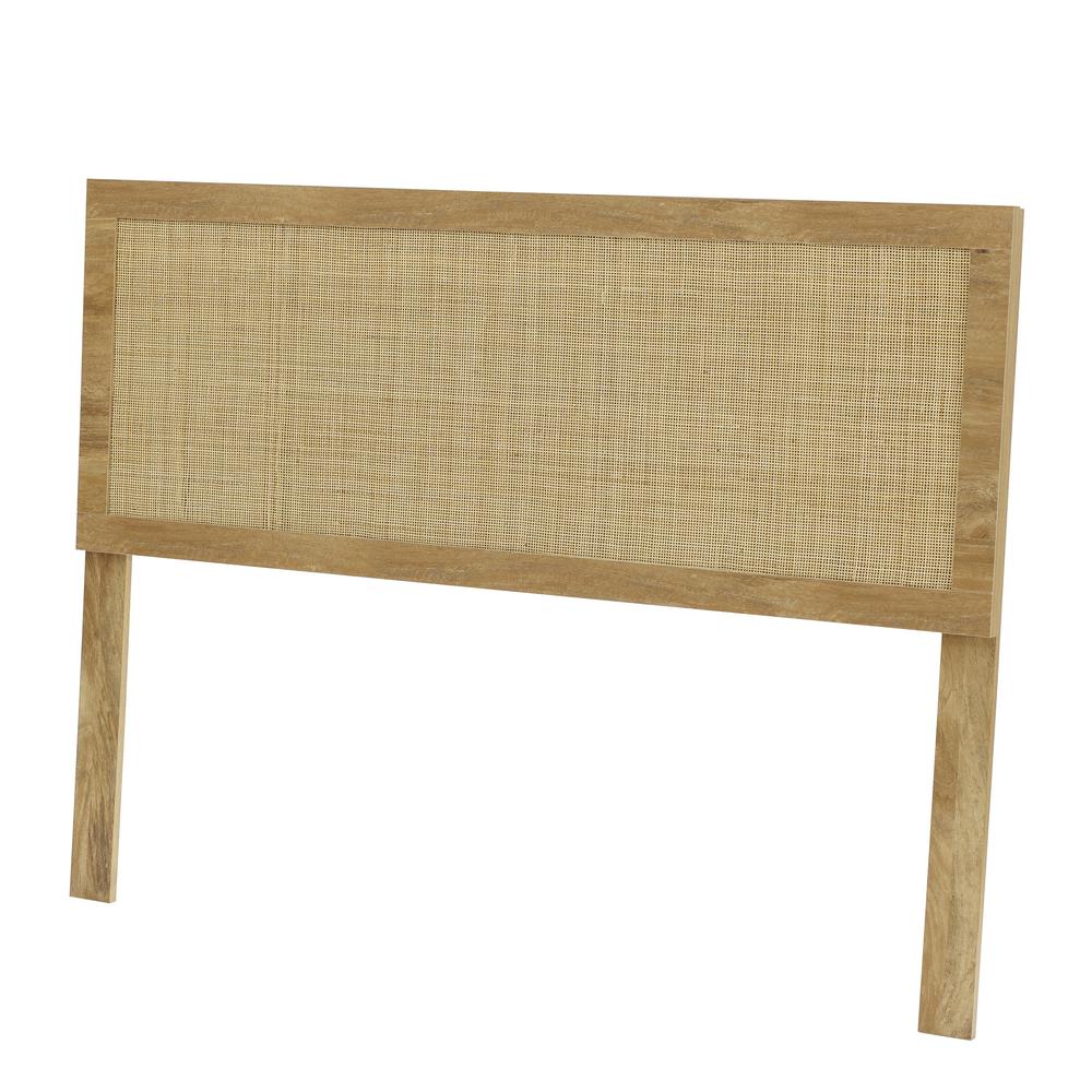 Oak Finish Manufactured Wood with Natural Rattan Panel Headboard, Queen. Picture 3