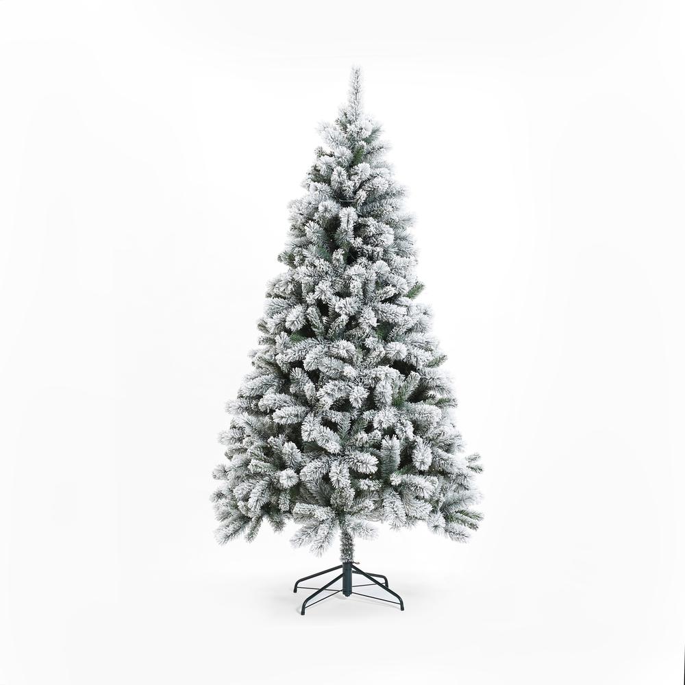 Pre-Lit Clear LED 7ft Artificial Flocked Christmas Tree with Metal Stand. Picture 4