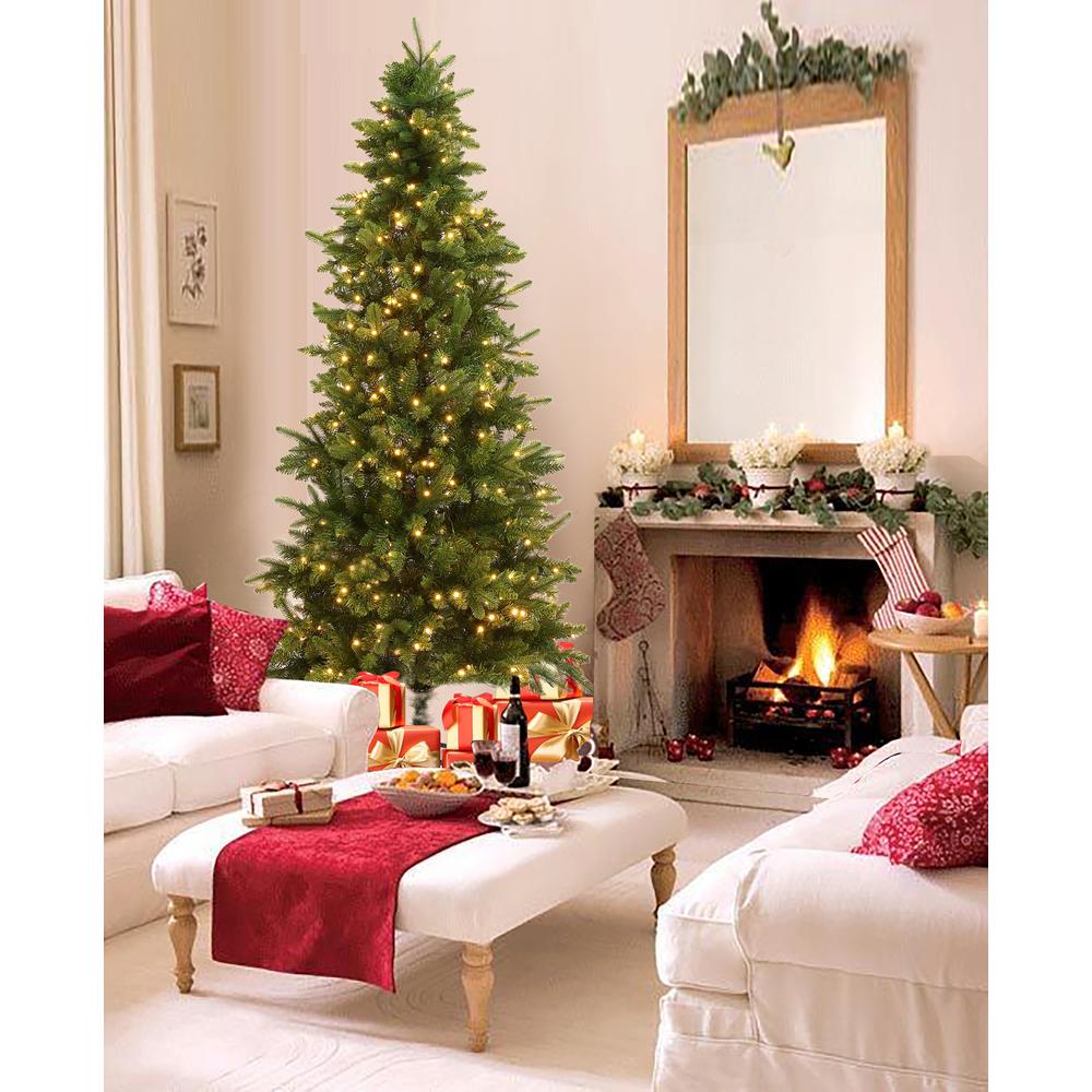 7Ft Pre-Lit LED Artificial Slim Pine Christmas Tree. Picture 4