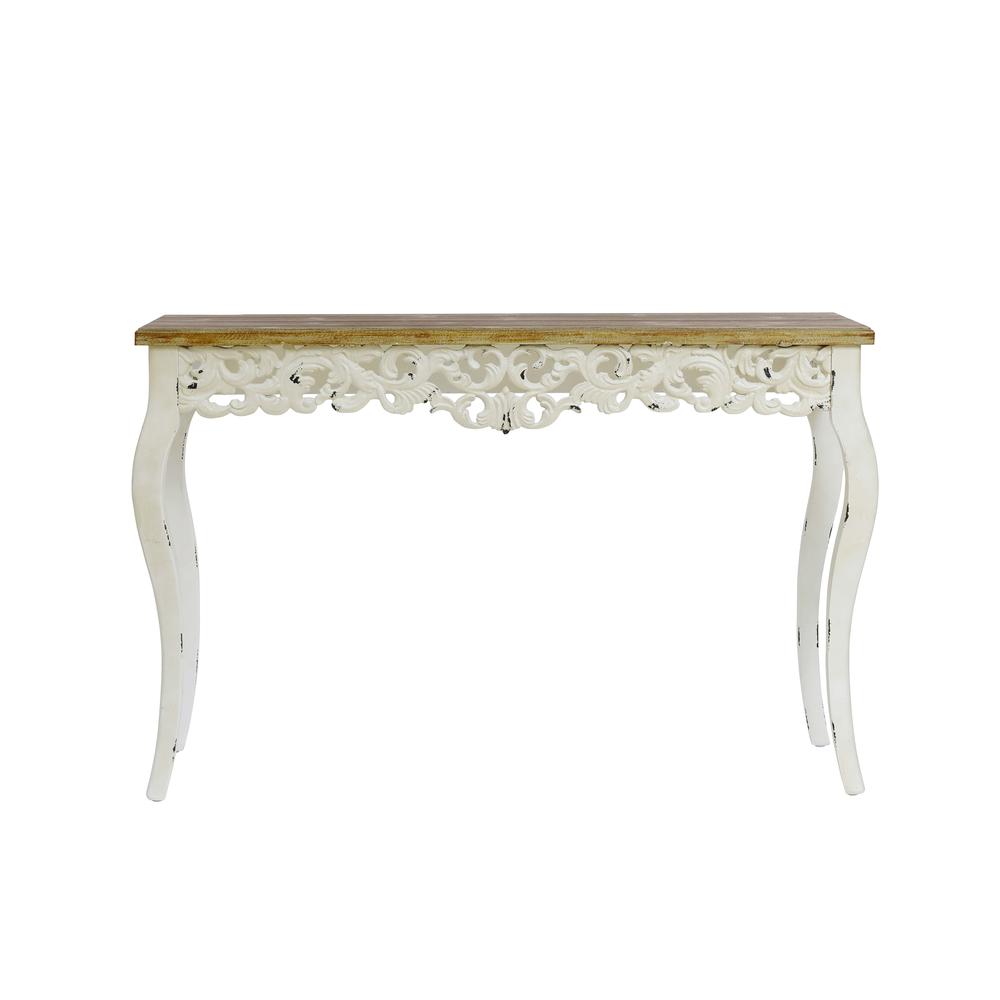Victorian Off White and Natural Wood Console and Entry Table. Picture 1