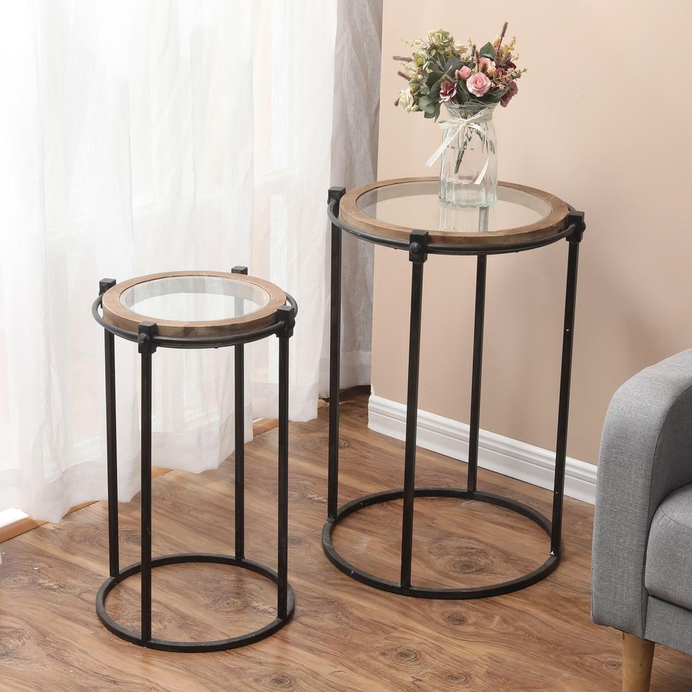 2-Piece Nesting Metal and Glass Round Accent Table. Picture 6