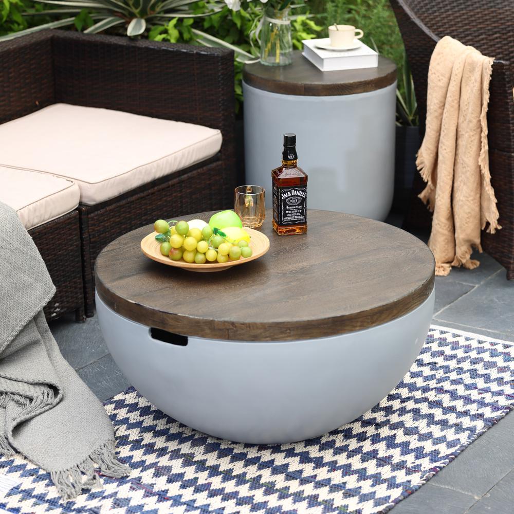 Gray and Brown MgO Round Coffee Table, Indoors and Outdoors. Picture 2
