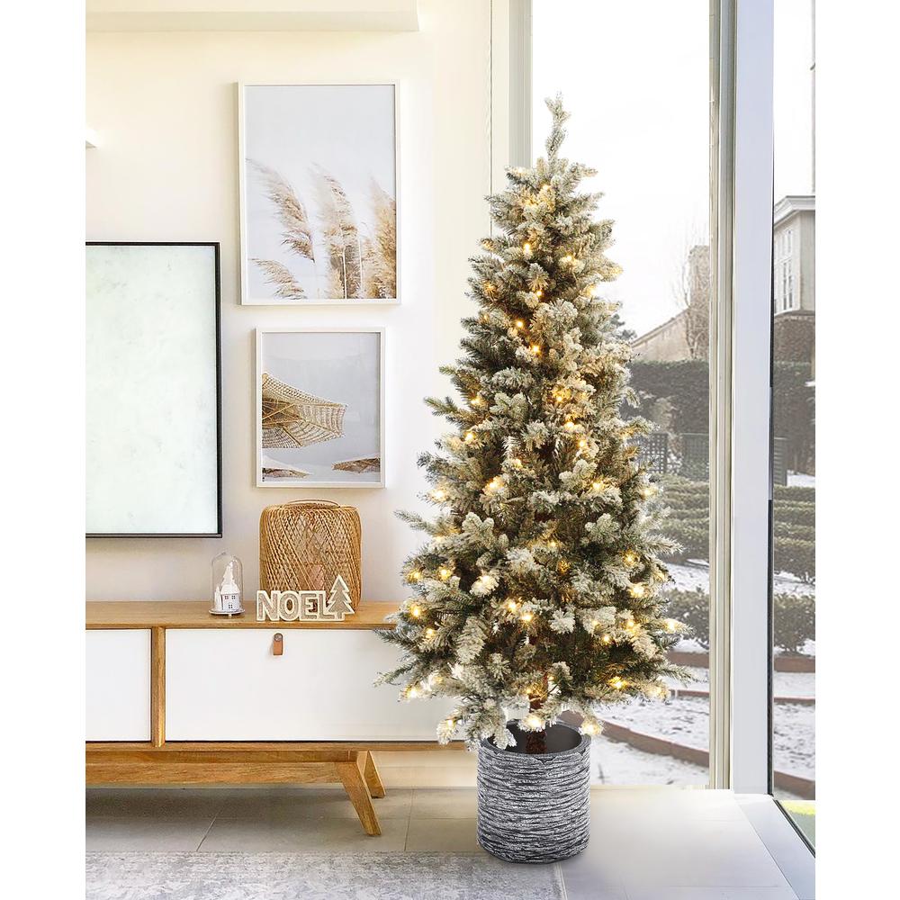 5.6Ft Pre-Lit LED Artificial Slim Fir Christmas Tree with Pot. Picture 2