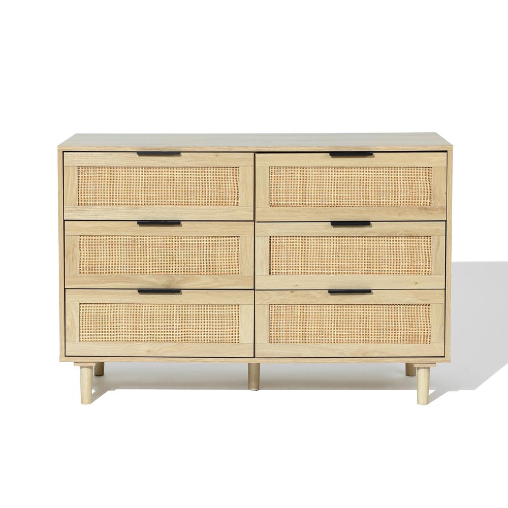 Light Oak Manufactured Wood 6-Drawer Bedroom Dresser. Picture 1