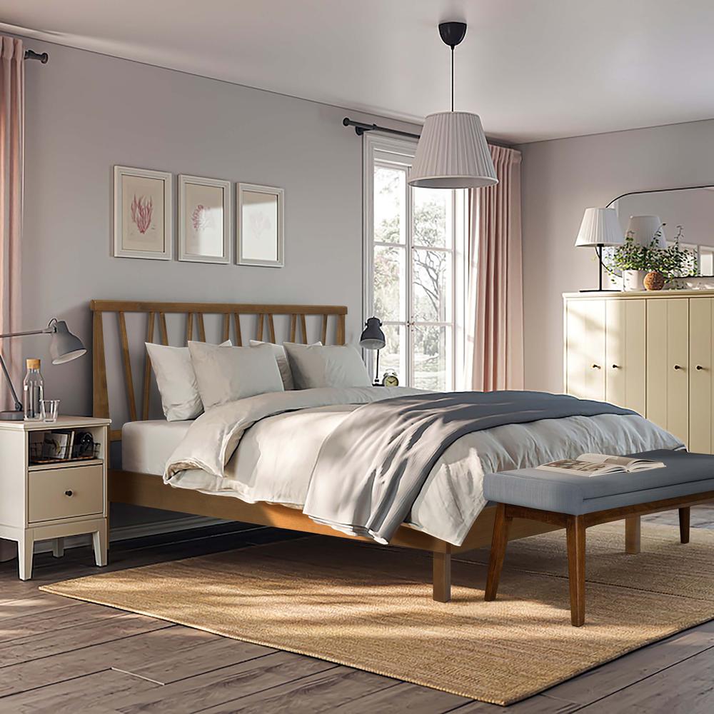 Wood Panel V-Open Headboard and Frame Platform Bed Set, Queen. Picture 6