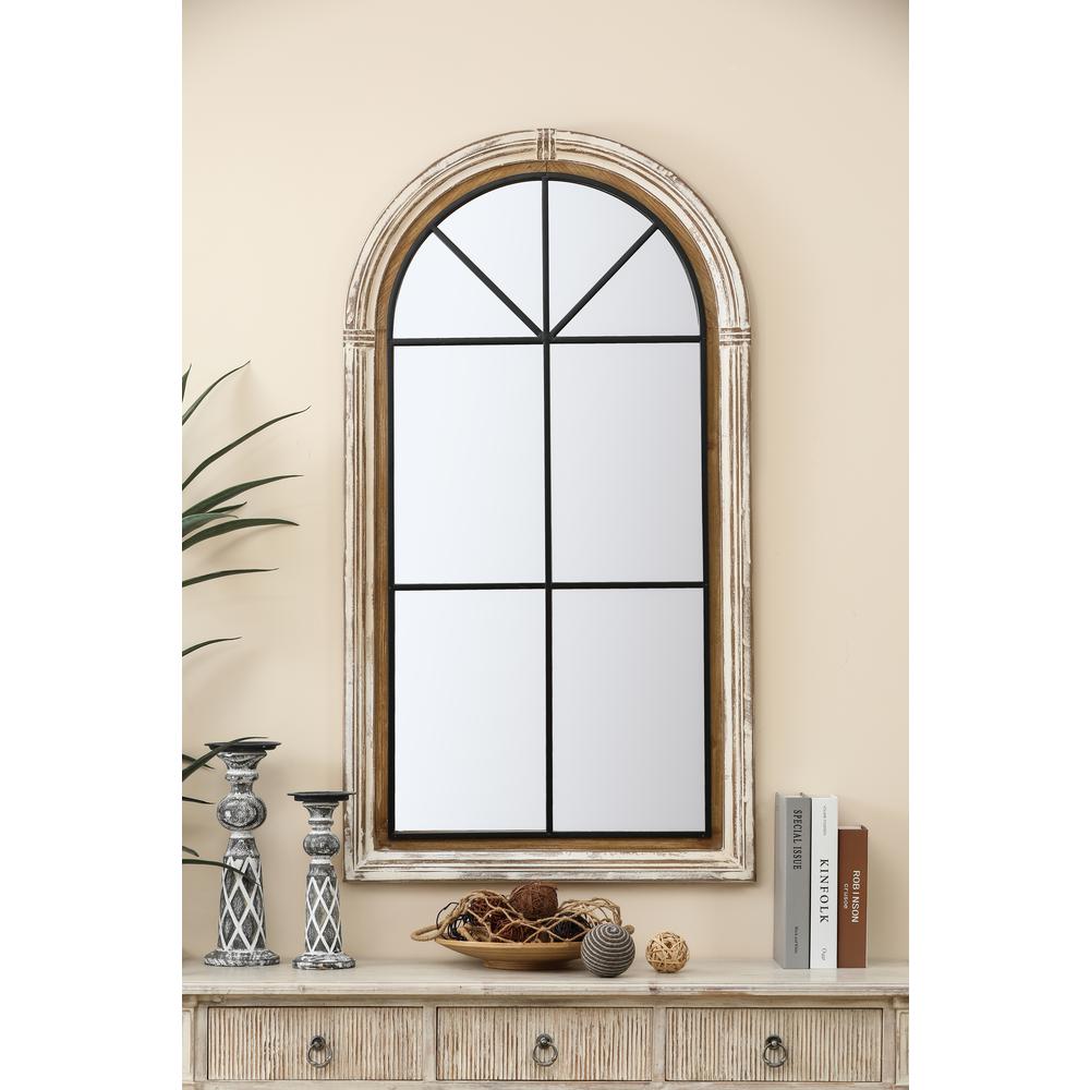 Rustic Wood and Iron Arched Window Wall Mirror. Picture 2