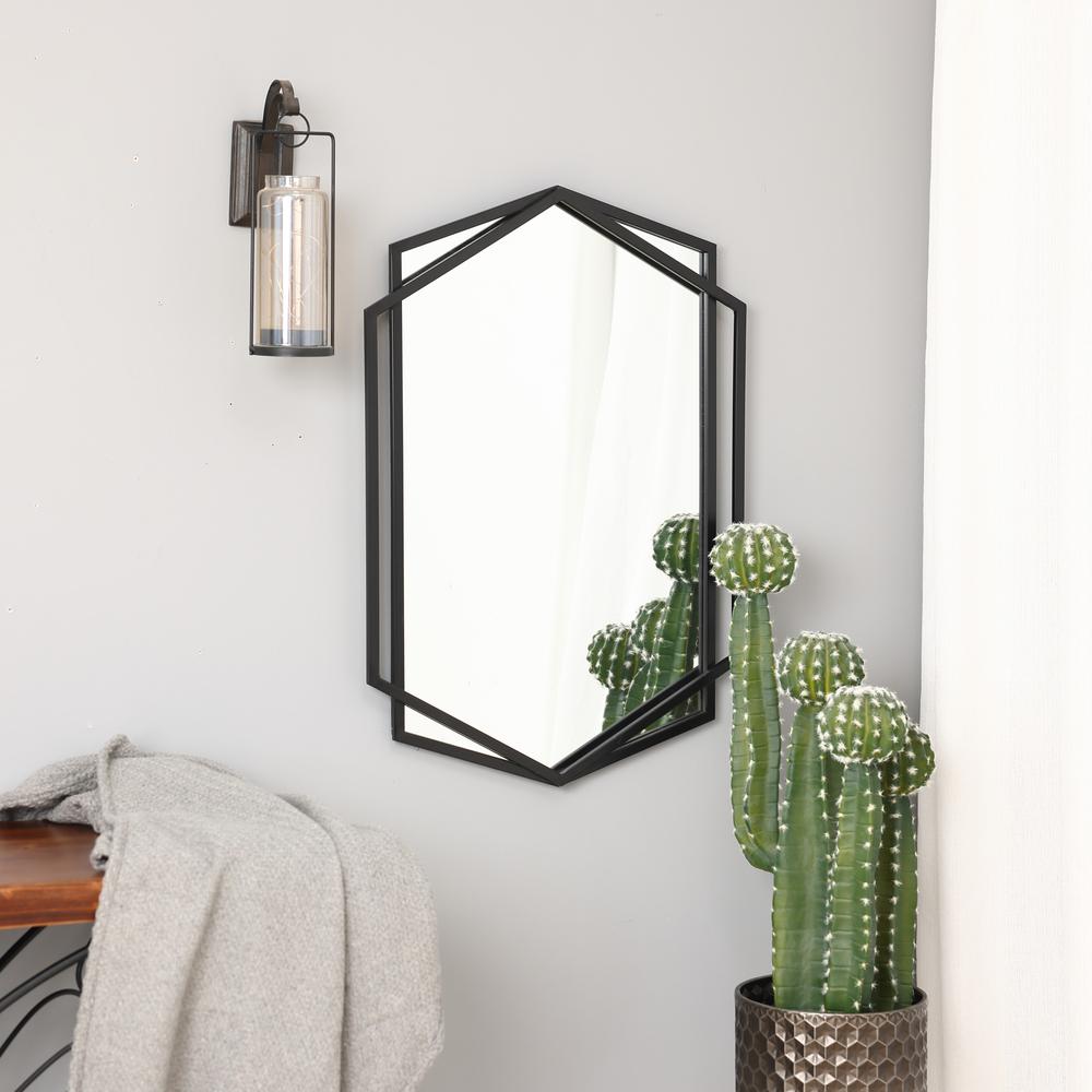 Black Metal Hexagon Frame Wall Accent Mirror. Picture 14