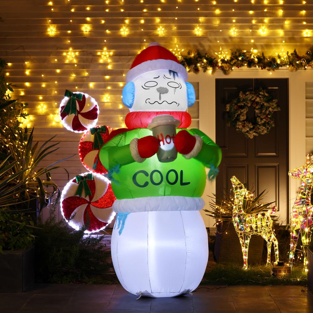 6Ft Shivering Snowman in Ugly Christmas Sweater Inflatable with LED Lights. Picture 3